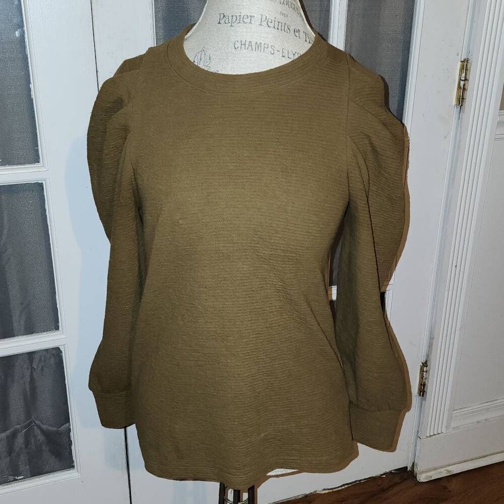 Madewell Womens Brown Pleated Statement Sleeve Shirt Top Blouse Small
